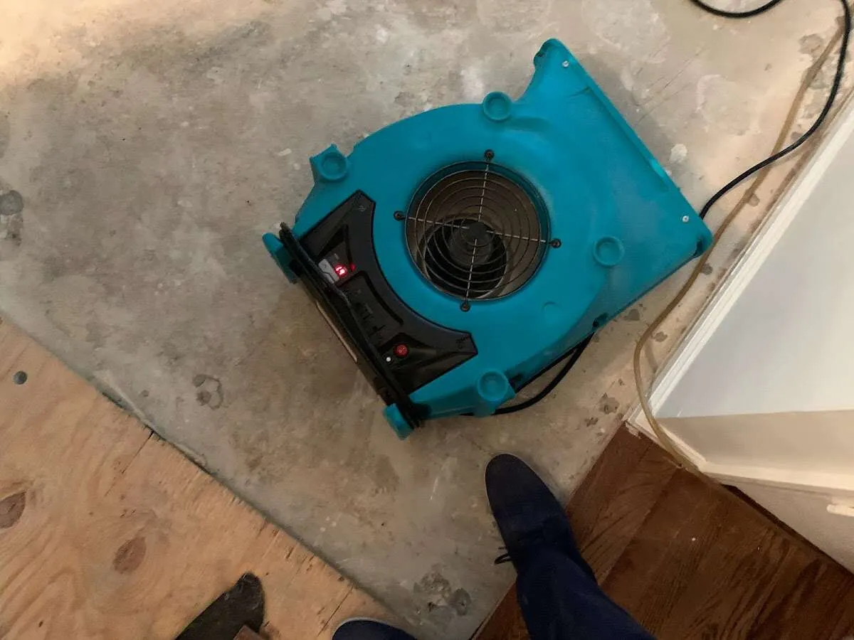 Air mover drying subfloor during Commercial Water Damage Restoration in Lochmoor Waterway Estates